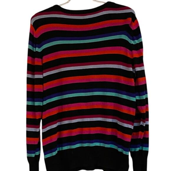 Worthington Woman XL Bold Multicolor Stripe V-Neck Sweater - Picture 3 of 5